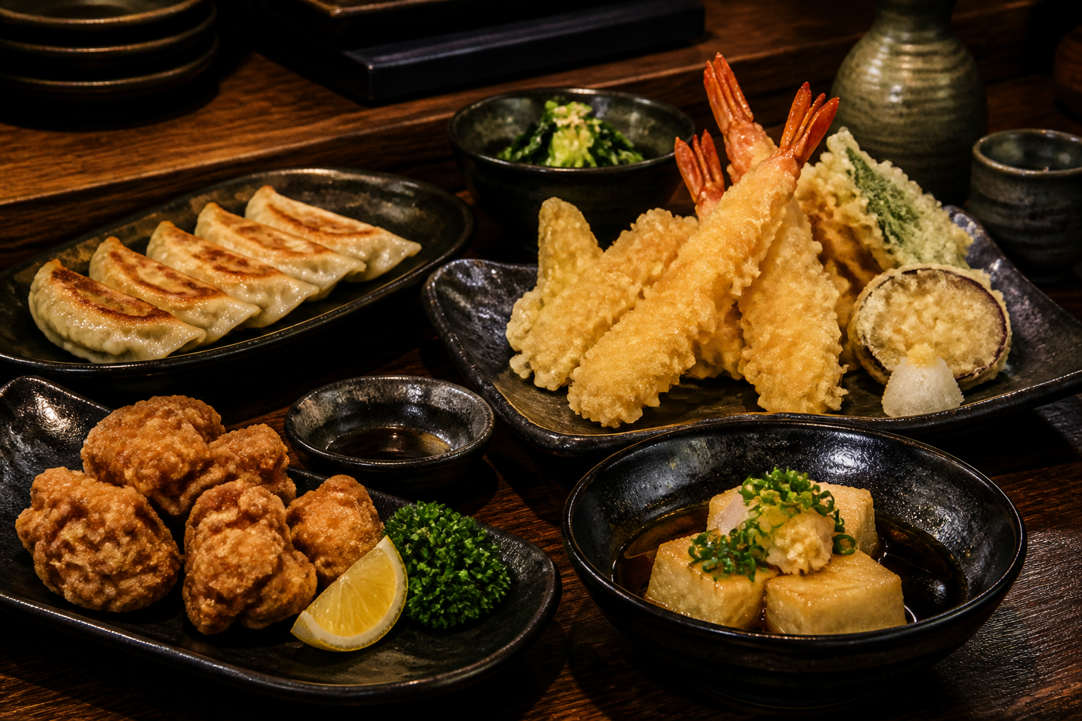 Tempura and Japanese kitchen dishes